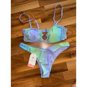 Escape to Paradise Bikini Set Women M Purple Green NEW Shell Detail Ombre Swim